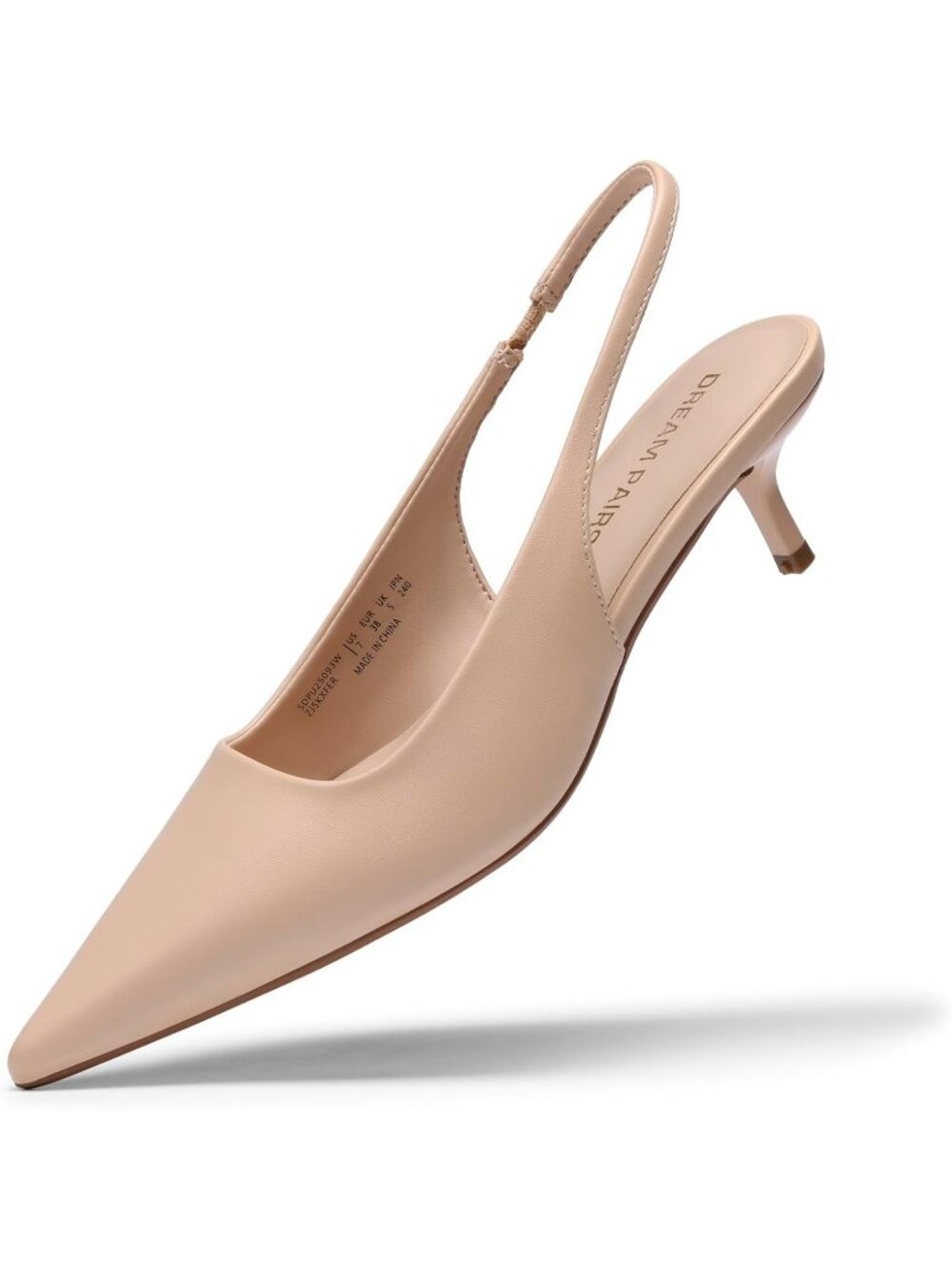 Women's Nude Slingback Kitten Heels Pumps Pointed Toe Casual Work Dress Shoes